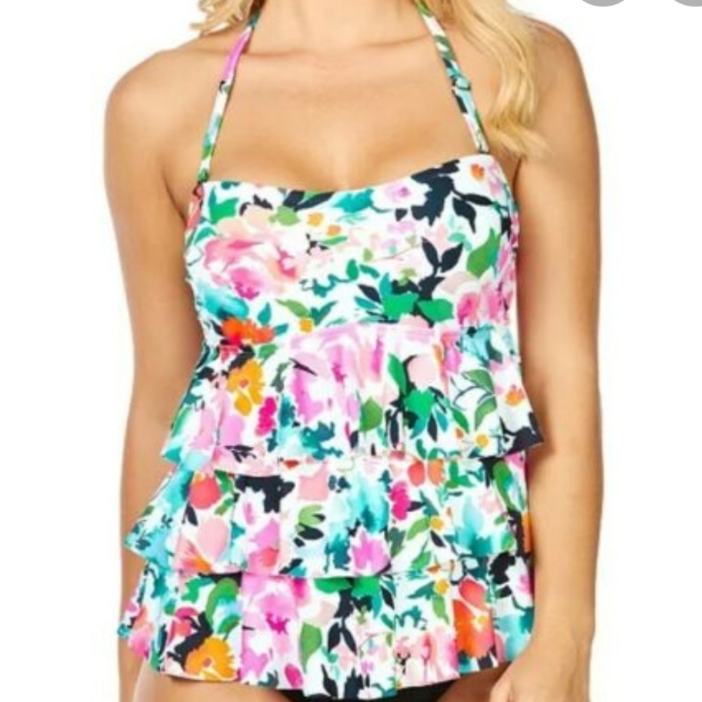 Island Escape Womens Honey Bloom Tankini top SZ 6